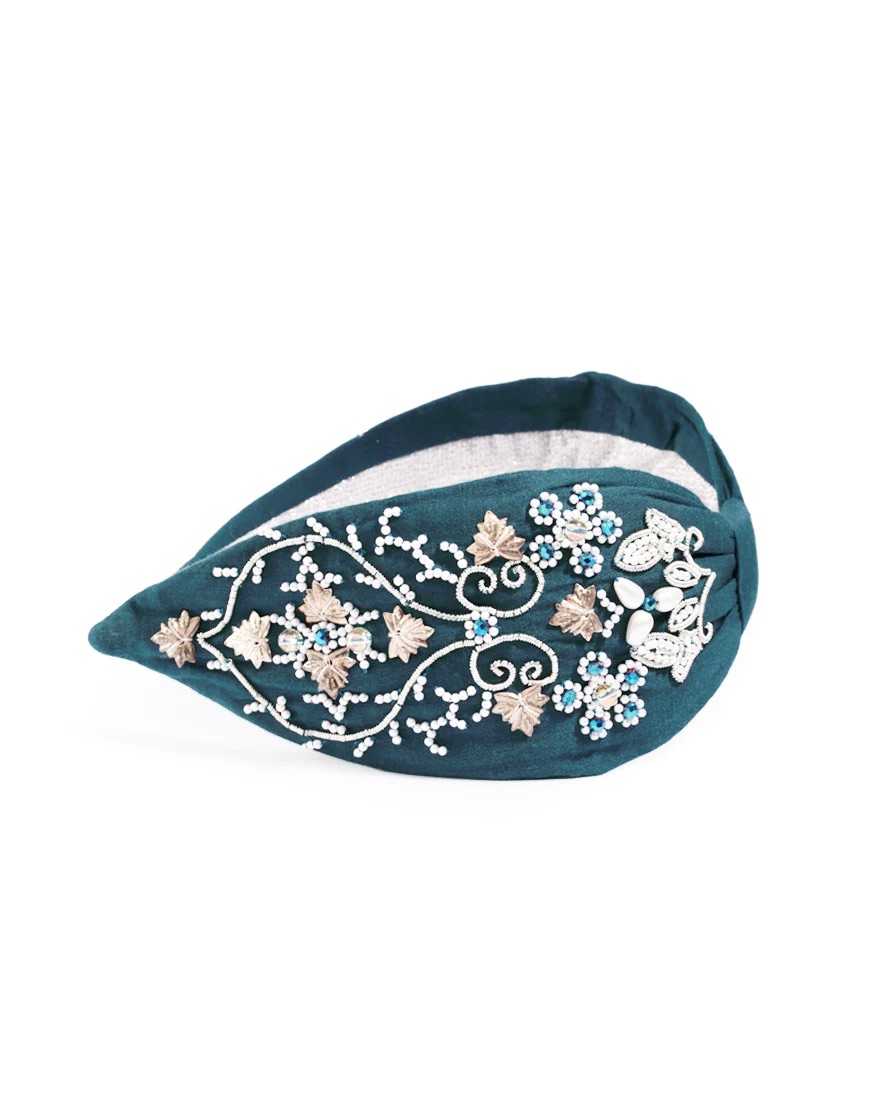 Teal Filigree Headband Designer headbands Namjosh Revelle Shop