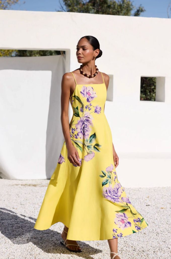 Yellow floral designer summer dress from Revelle Shop Toronto