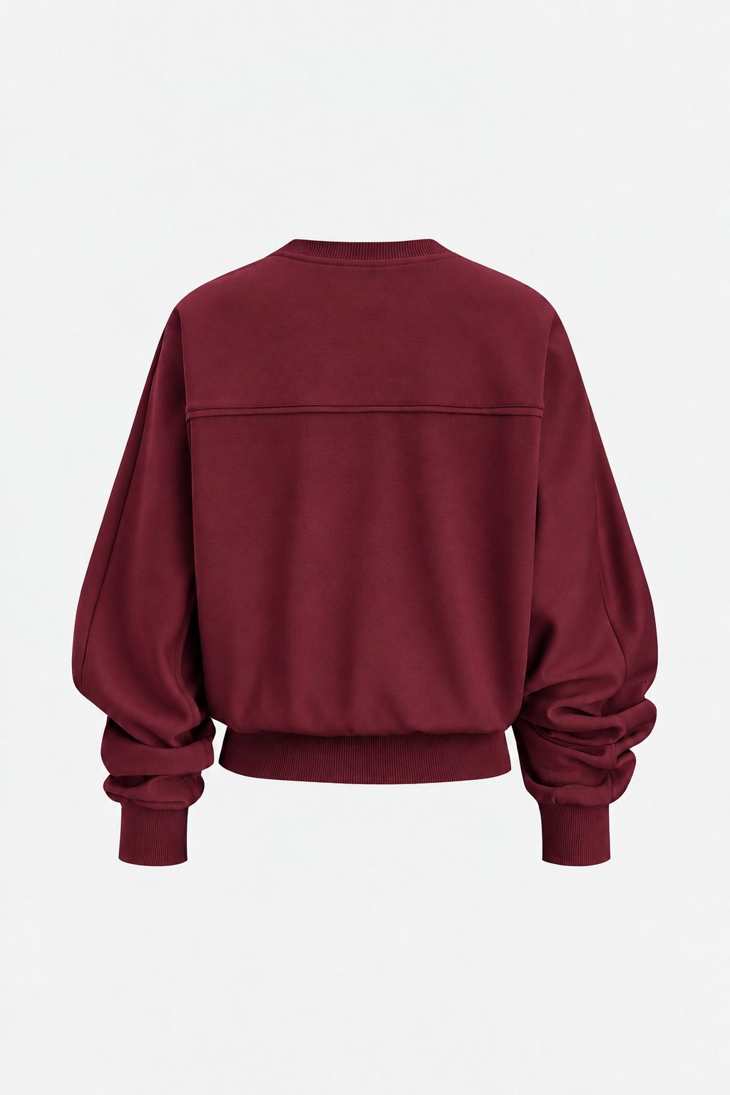 Stockholm Twisted Top back view in burgundy with seamed yoke and ribbed hem