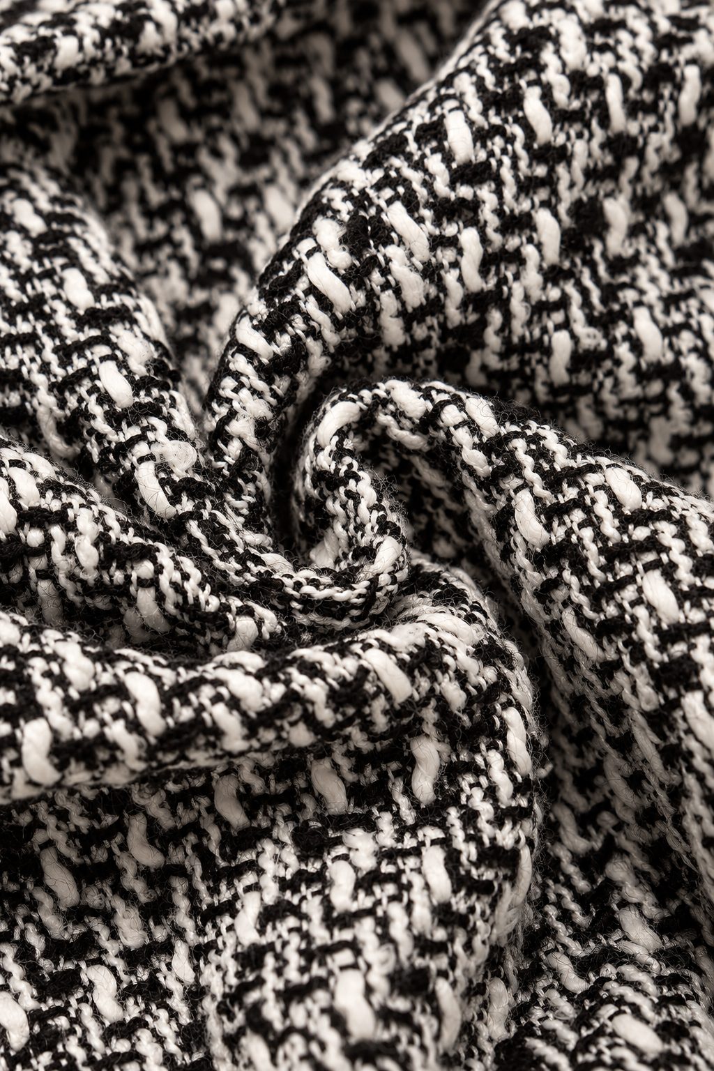 Close-up of the black and white tweed on the Versailles Tweed Top
